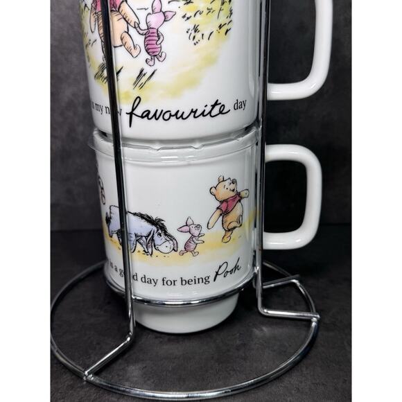Set Of 4 Disney Winnie The Pooh Stacking Coffee Mugs With Metal Rack - Picture 5 of 7